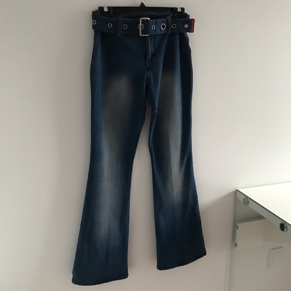 COPY - NWOT Hot Kiss Low Rise Belted Bell Bottoms Blue Jeans 90’s Y2K - Picture 2 of 16